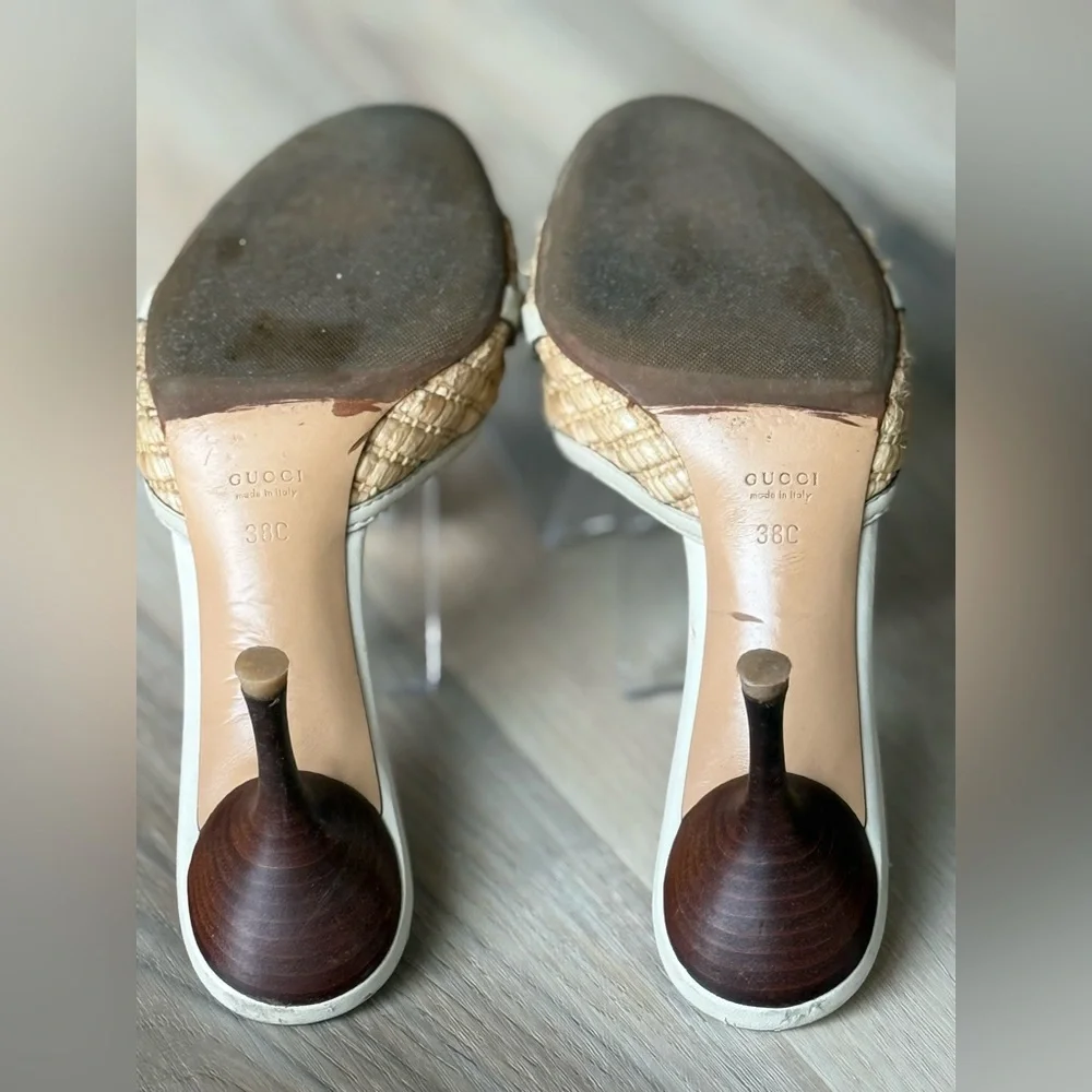 GUCCI Tan/Cream + Rafia Women's Mules in great condition - Picture 7 of 9